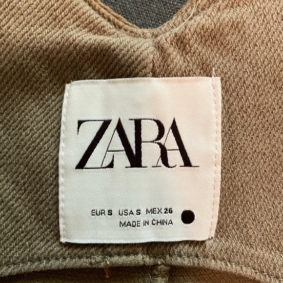 Zara Tan/Green Cotton Overall Style Jumpsuit Small - Picture 5 of 5